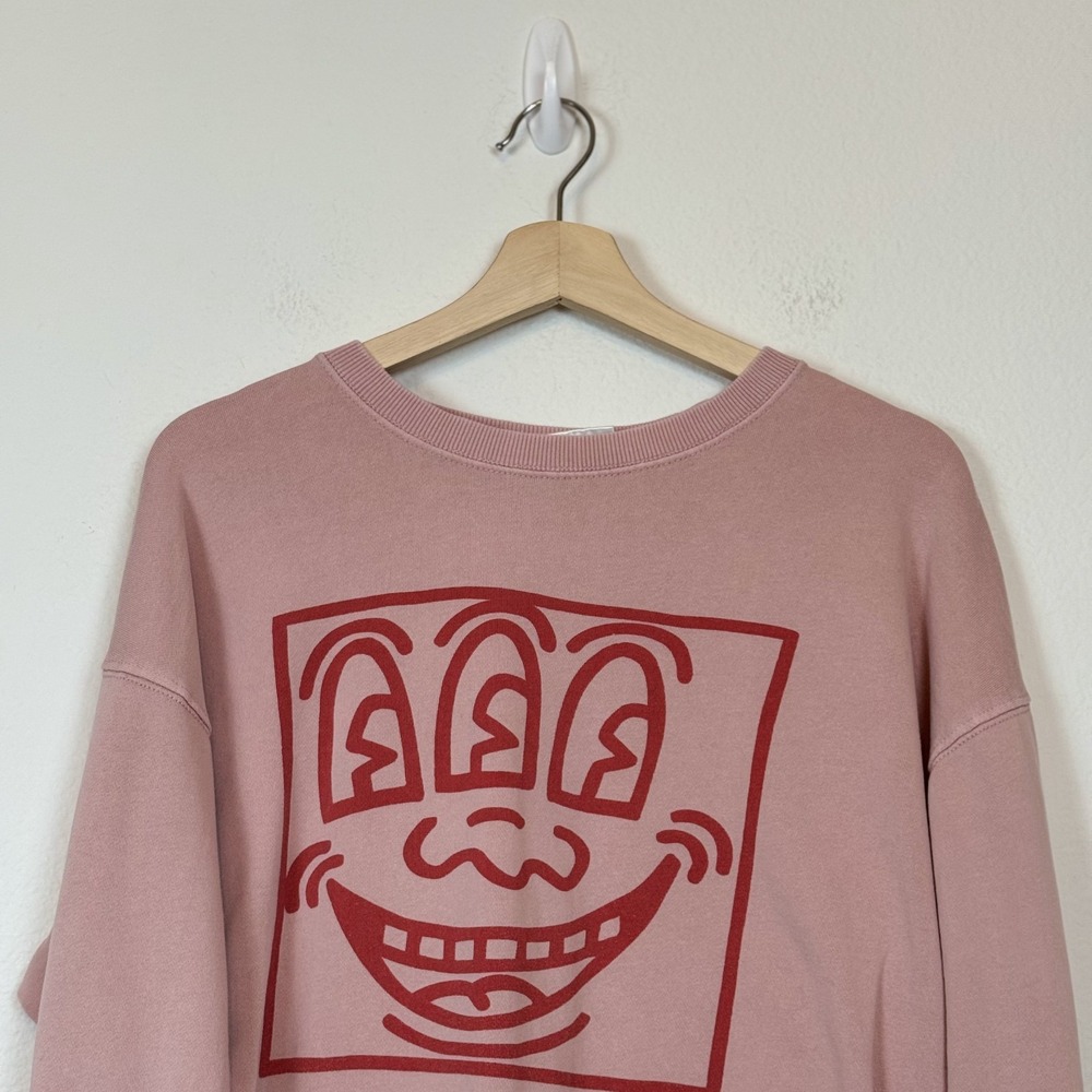 Keith Haring Graphic Sweatshirt Pink Red Face Print Unisex M Streetwear Pop Art - Picture 4 of 10